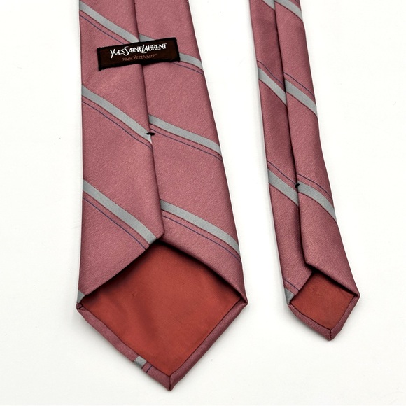 YSL Yves Saint Laurent Necktie 56 in Pin Stripe Pink Gray Monogram Luxe - Picture 4 of 6